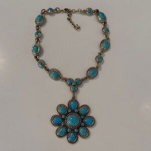 Jessica Simpson Turquoise Floral Pendant Necklace